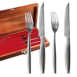 KEEMAKE Damast Messer Steakbesteck Set 4PCS, Damast Steakmesser Set mit...