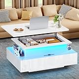 YITAHOME Couchtisch Höhenverstellbar, Wohnzimmertisch Hochglanz mit...