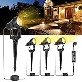 HUAEU LED Gartenbeleuchtung mit Strom,14M 4-in-1 Bodenstrahler, 3000K...