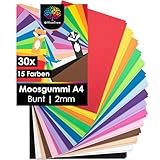 OfficeTree 30x Bögen Moosgummi 2mm - 15 Farben - Moosgummi Platten A4...