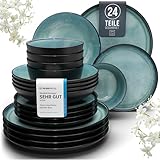Steingut Geschirrset 6 Pers. Ibiza 24-tlg Hochwertiges Mediterranes TEST...