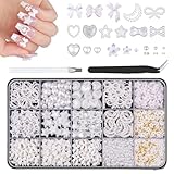 Goiern 3D Nagel Charms für Nagel Design Set, Weiße Nagel Schleifen...