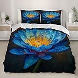 Bettwäschet 135x200 cm 3D Bettbezug Set Microfaser Blaue Seerose Bettbezug...