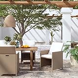 Buzaza Gartenstühle mit Kissen 4 STK. Poly Rattan Beige Stapelstuhl Garten...