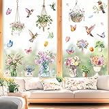 9 Blatt Fensterbilder Frühling Sommer Selbstklebend, Frühling Sommer Deko...