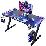 Devoko Gaming Tisch mit LED 120x60 cm, Gaming Schreibtisch Z-Frame,...