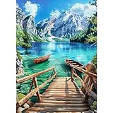 CLYCTIP Diamond Painting Kits Adults, Mountains Lake and Boats Diamond...