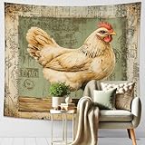 Wandteppich mit Huhn, cremefarben und braun, Bauernhaus-Wandbehang,...