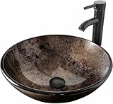 ZealWe Waschbecken Glas Aufsatzwaschbecken mit Wasserhahn Ablaufgarnitur,...