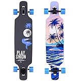 PLAYSHION Longboard 39 Zoll, mit ABEC-9 Kugellagern, Drop-Through Freeride...