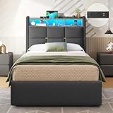 DICTAC Polsterbett 90x200 mit LED Beleuchtung und Steckdosenleiste...