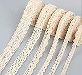 ABSOFINE 30M Vintage Spitzenband Borte Beige aus Baumwolle Dekoband...