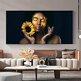 Afrikanische Frauen Wandkunst Bilder Sonnenblume Leinwand Malerei Figur...