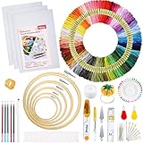 Pllieay Stickerei Set, Embroidery Kit mit Anleitung, 5 Bambus-Stickrollen,...