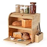 GUUSII HOME Brotkasten Holz Bambus Gross Retro Eco Brotbox Rolldeckel...