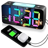 Digital RGB Farbiger Spiegel Wecker für Schlafzimmer, 15-Farben Modus/7'...