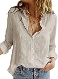 BLENCOT Damen Bluse Langarm Hemden Casual V-Ausschnitt Roll Up Ärmel...