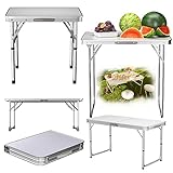 VickyHome 60x40x26 cm Weißer Mteall Klappbarer Garten Camping Picknick...