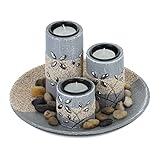 Relaxdays Teelichthalter Set, runde Dekoschale, mit Teelichtern und...