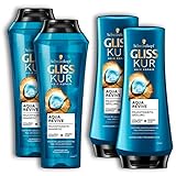 4 er Set Haarpflege Gliss Aqua Revive 2 x Shampoo 250 ml 2 x Spülung 200...