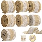 Forbabe 7 Rolle 2M Juteband mit Spitze, Vintage Bastelband Geschenkband...