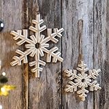Dekoleidenschaft 2X Dekohänger Schneeflocke aus Mango Holz, weiß gekalkt,...