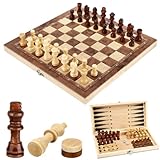 Schachspiel, 3 in 1 Schachbrett Holz Hochwertig Schach Dame Backgammon,...