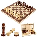 Schachspiel, 3 in 1 Schachbrett Holz Hochwertig Schach Dame Backgammon,...