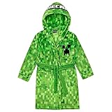 Minecraft Bademantel Kinder Jungen Fleece Morgenmantel mit Kapuze Creeper...
