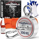 MAGFISHION Magnetfischen Set - 300 KG (2 x 150kg) - Ø60mm - Neodym Magnet...