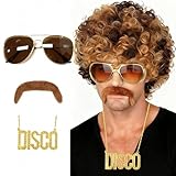 70er Jahre Dude Dirt Bag Perücke, Afro Perücke mit Bart, Pilotenbrille &...
