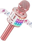 Karaoke Maschine Kinder mit 2 Mikrofon, Mini Karaoke Drahtlosen Mikrofon,...