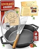 KRUSTENZAUBER Gusseisenpfanne Induktion 32cm Doppelgriff - inkl. Deckel und...