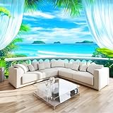 Fototapete Fensterausblick Vlies Tapeten Wandtapete, Strand Palme Poster...
