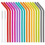 Silikon Strohhalme 16 Stück Set Wiederverwendbare bunte Trinkhalme aus...