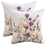 Tosleo 2 Stück Rosa Lila Blumen Kissenbezug 45 x 45 cm Frühlings Garten...