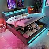 Huayz Polsterbett 140x200, LED Doppelbett mit Stauraum und Lattenrost,...