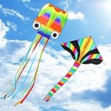 COOLJOY Drachen 2 Pack Kites Regenbogen-Delta Lenkdrachen und Roter...