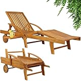 Casaria® Sonnenliege Holz Klappbar 160kg Belastbarkeit Räder Tisch Fuß-...