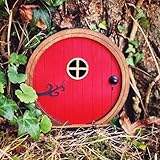 Gwezmxs Holz Feentür Wichteltür für Baum & Garten - Rot, 10x10cm