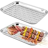 2 Stück BBQ Grillschalen aus Edelstahl, 34.5 x 24.2 x 2.7 cm GOMETY...