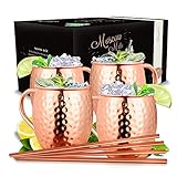 Vezato Moscow-Mule-Becher [500ml] – Gehämmerte Kupferbecher mit...