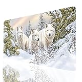 Gaming Mauspad XXL Weiß, Wolf Mousepad 1000x400x3mm, Wasserdicht...