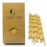 100 Stück Gelber Bambus Papier Strohhalme, Biologisch Abbaubar Yellow...