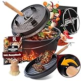 GUSSKÖNIG Dutch Oven Set - Eingebrannter Dutch Oven 9 Liter - Feuertopf...