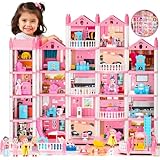 Großes Puppenhaus für Mädchen mit 5 Etagen und 22 Zimmern, Puppen,...
