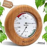 WOHLSCHMIEDE- Sauna Thermometer Hygrometer analog aus Holz (Birke, Erle...