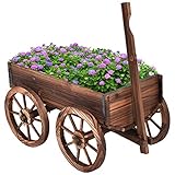 COSTWAY Blumenwagen Holz, Pflanzwagen 4 Rädern, Blumenkarre Pflanztopf...