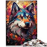 Puzzle, Lernspiele, farbenfrohes psychedelisches Siberian Husky-Puzzle für...