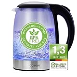 COSORI Wasserkocher Glas 1,7 Liter, Blaue LED, BPA-frei, 2200 Watt, 5...